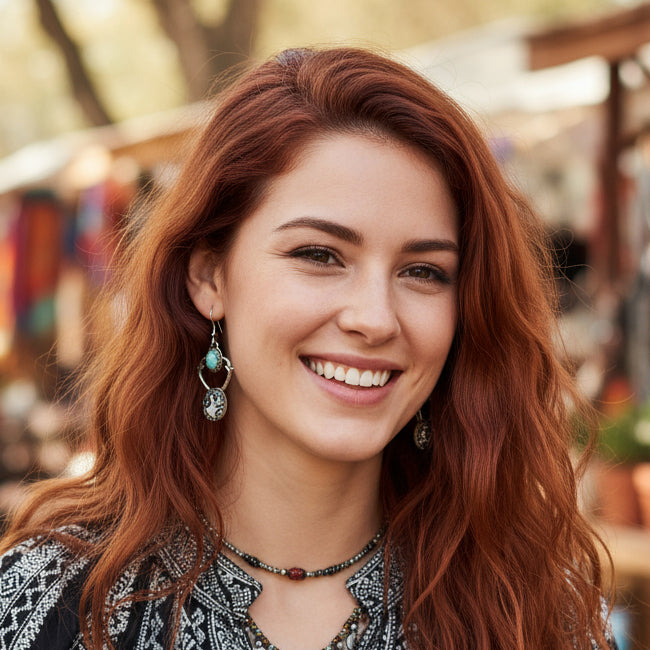 White Buffalo and Carico Lake Turquoise Earrings Sterling Silver Deer with Antlers