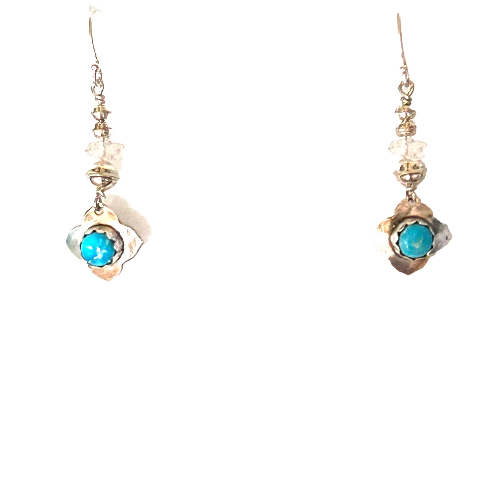 Ithaca Kingman Turquoise Earrings Sterling Silver and Herkimer Diamonds NewWorldGems