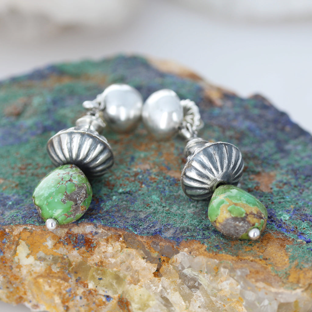 Sonoran Gold Turquoise Earrings Large Navajo Pearl 16x13mm Drops Sterling