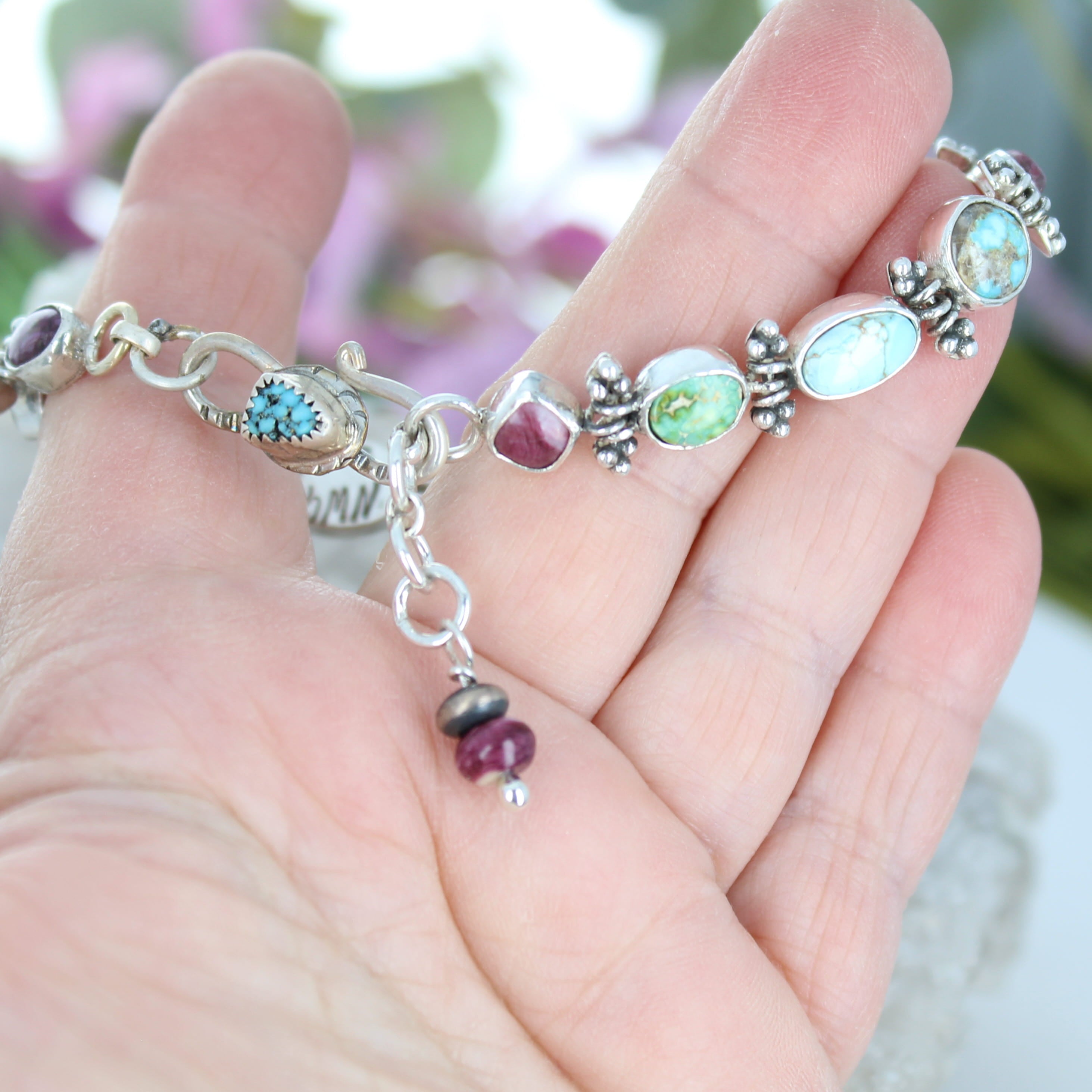Elegant Mixed Turquoise Bracelet Sterling Silver Royston Purple Spiny Southwest