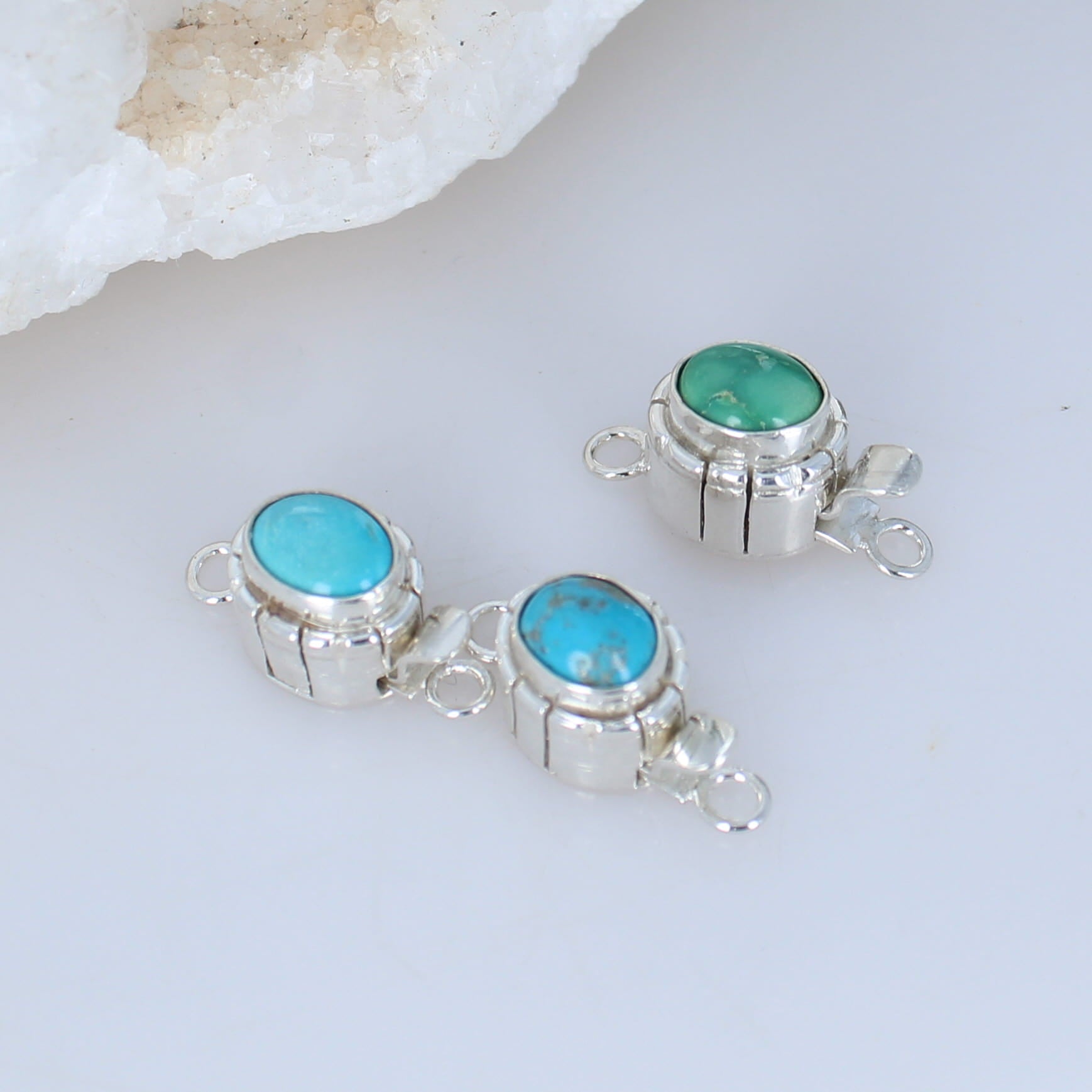 Kingman and Emerald Valley Turquoise Sterling Clasps Southwestern Style Set of 3 -NewWorldGems