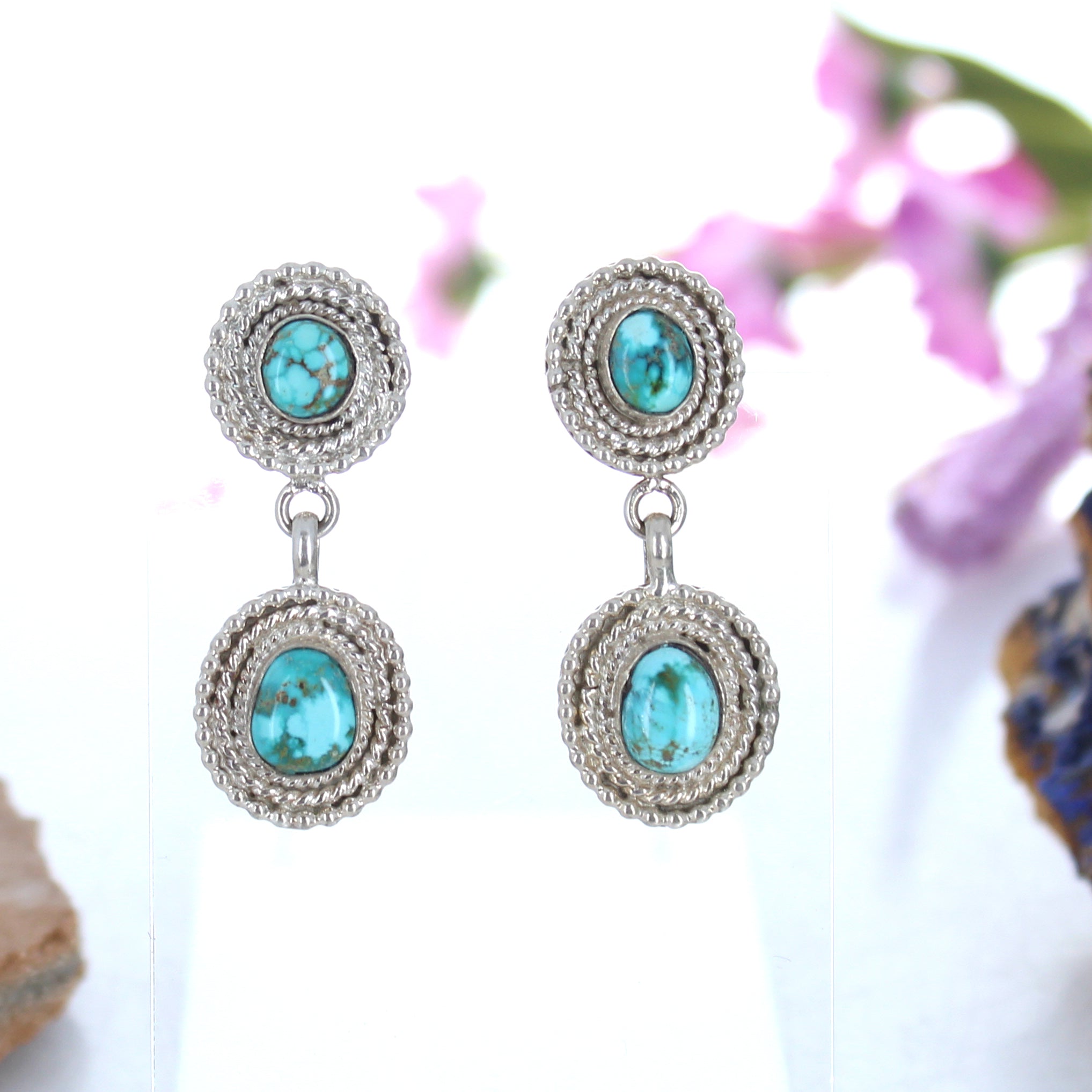 Sierra Nevada Turquoise Earrings Sterling Southwest Design 2 Stone