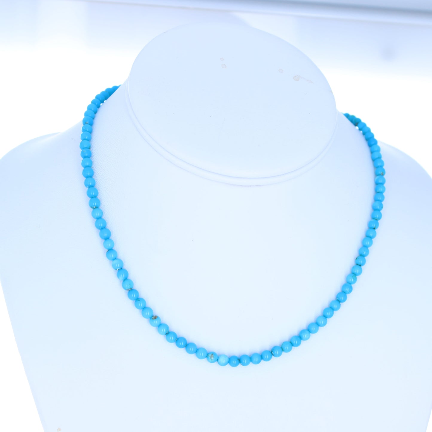 SLEEPING BEAUTY Turquoise Necklace 4.3mm Round Beads 14K Gold 16.5"