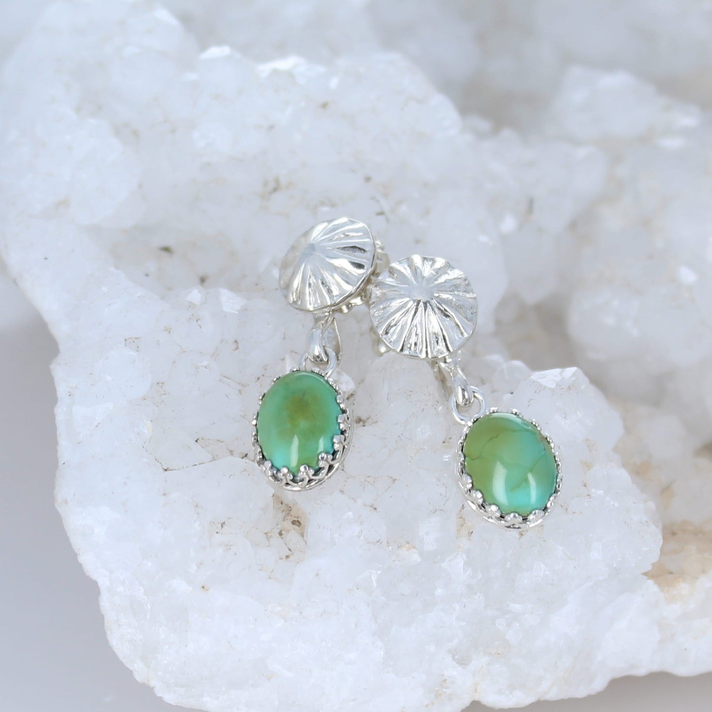 Green Sonoran Gold Turquoise Earrings Sterling Silver Drops