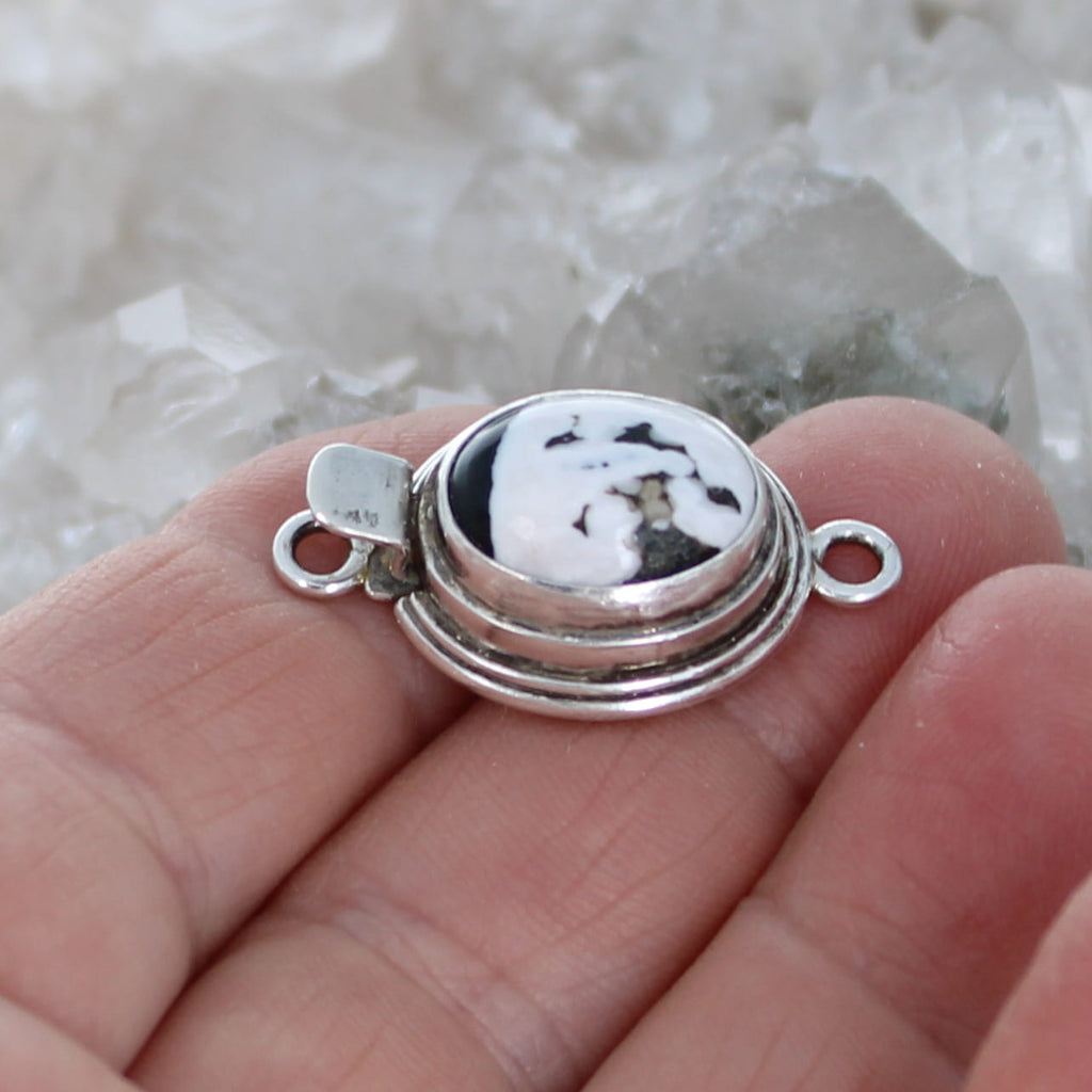 AAA Large White Buffalo Clasp Sterling Oval 14.8x12.5mm Classic Style #2