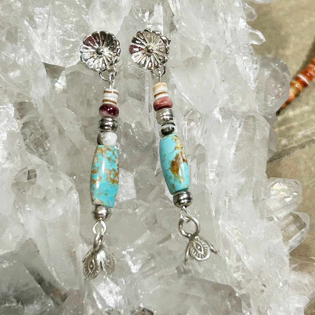 Carico Lake and White Buffalo Turquoise and Shell Sterling Earrings