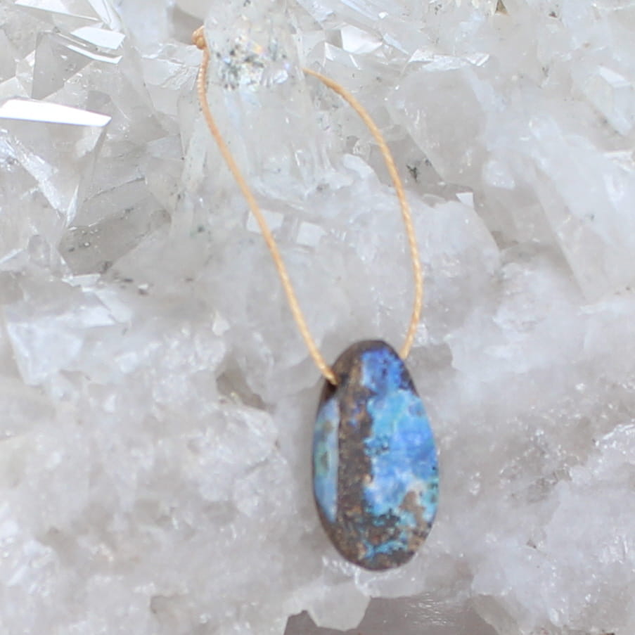 Australian Golden Boulder Opal Small Blue Teardrop Pendant