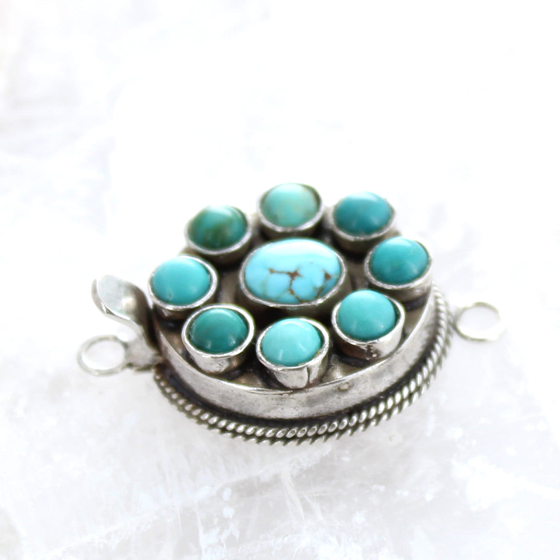 Carico Lake Sonoran Mountain Turquoise Clasp Sterling Silver 9 Stone