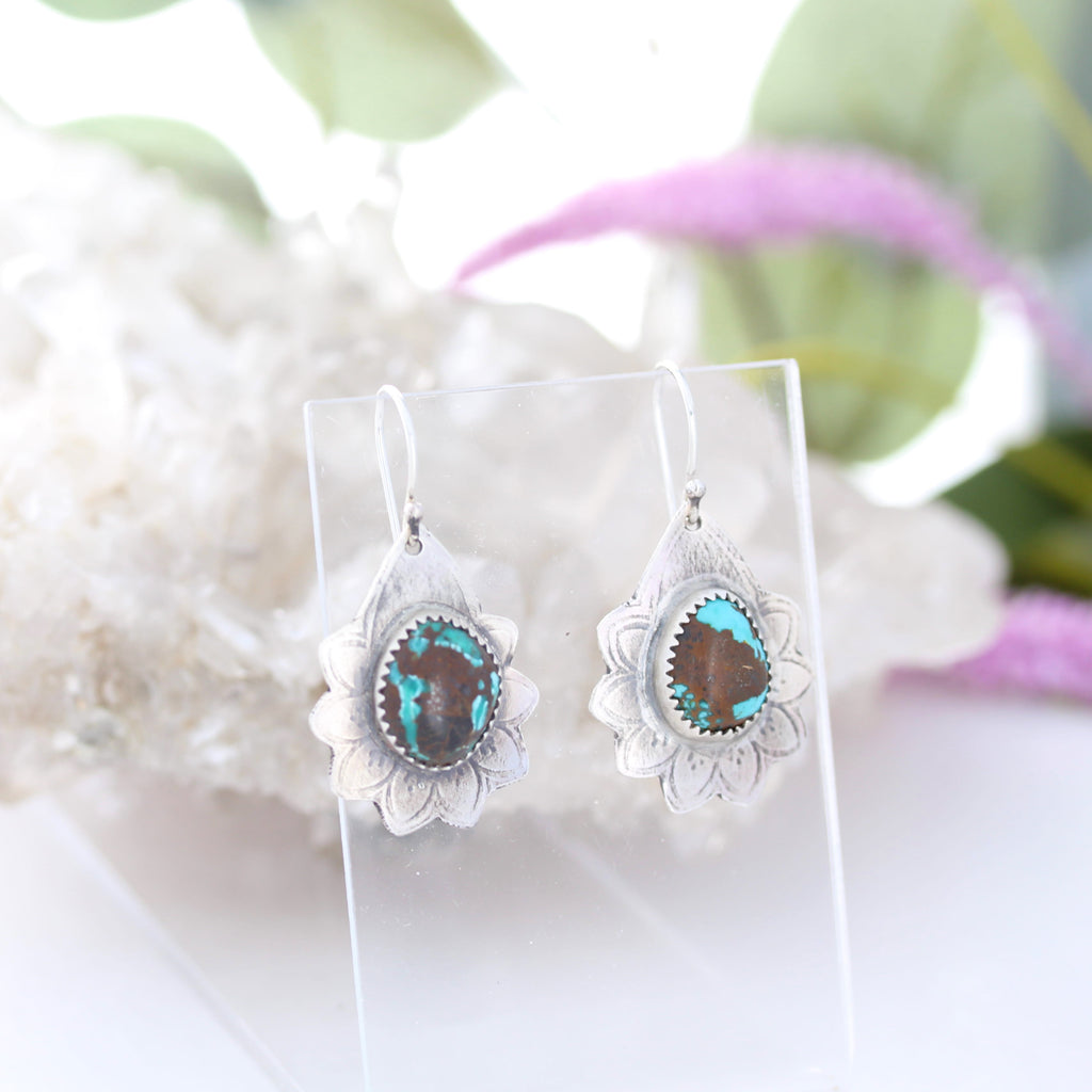 Dramatic Blue Moon Turquoise Earrings Sky Blue Black Sterling Silver