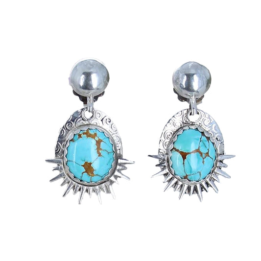 Blue Moon Turquoise Earrings Sky Blue Golden Sterling Silver