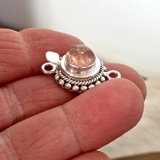 Sparkling Sunstone Clasp Sterling 8mm Granulated Ball and Twist Wire Design