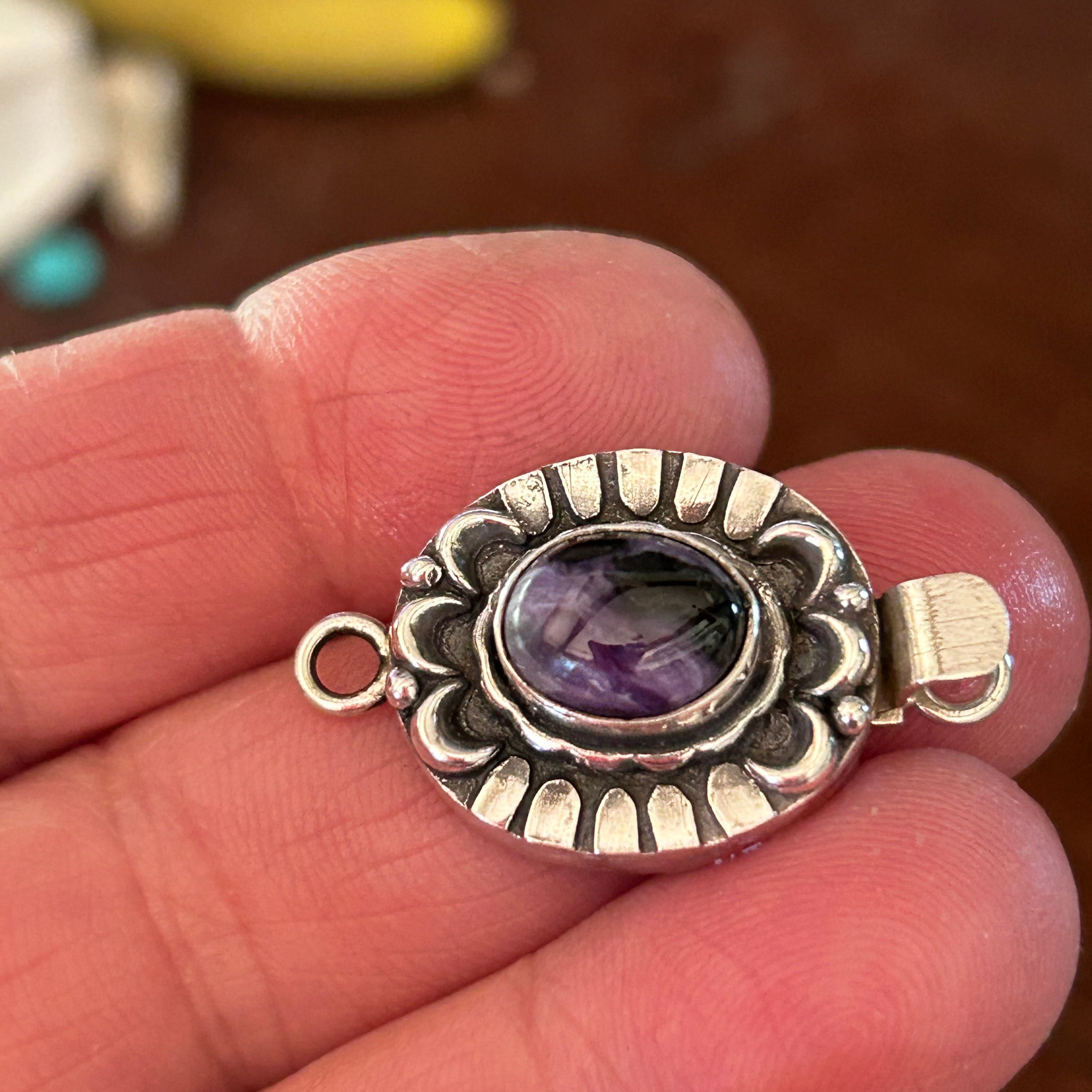 AAA Charoite Sterling Silver Clasp Moon Design 10x8mm
