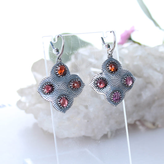 Sterling Silver and Garnet Stained Glass Renaissance Earrings