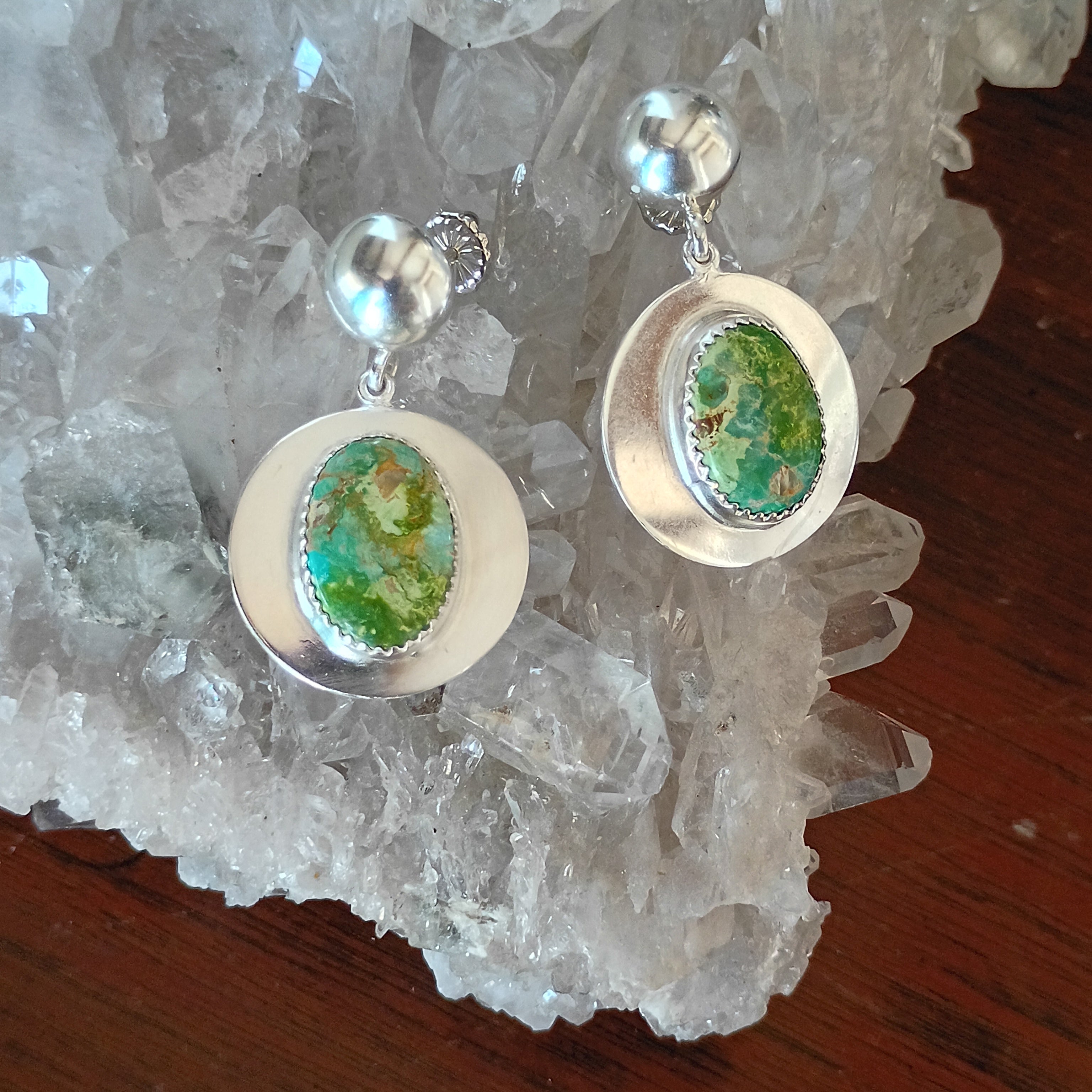 AAA Round Arizona Patagonia Turquoise Earrings Sterling Silver Boho