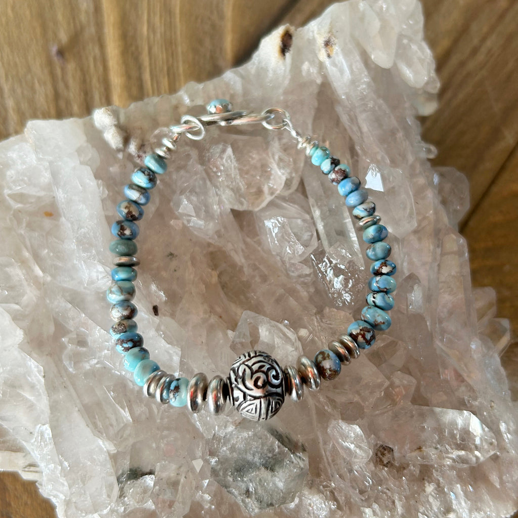Golden Hills Turquoise and Sterling Bracelet Protective Eye and Longevity Bead