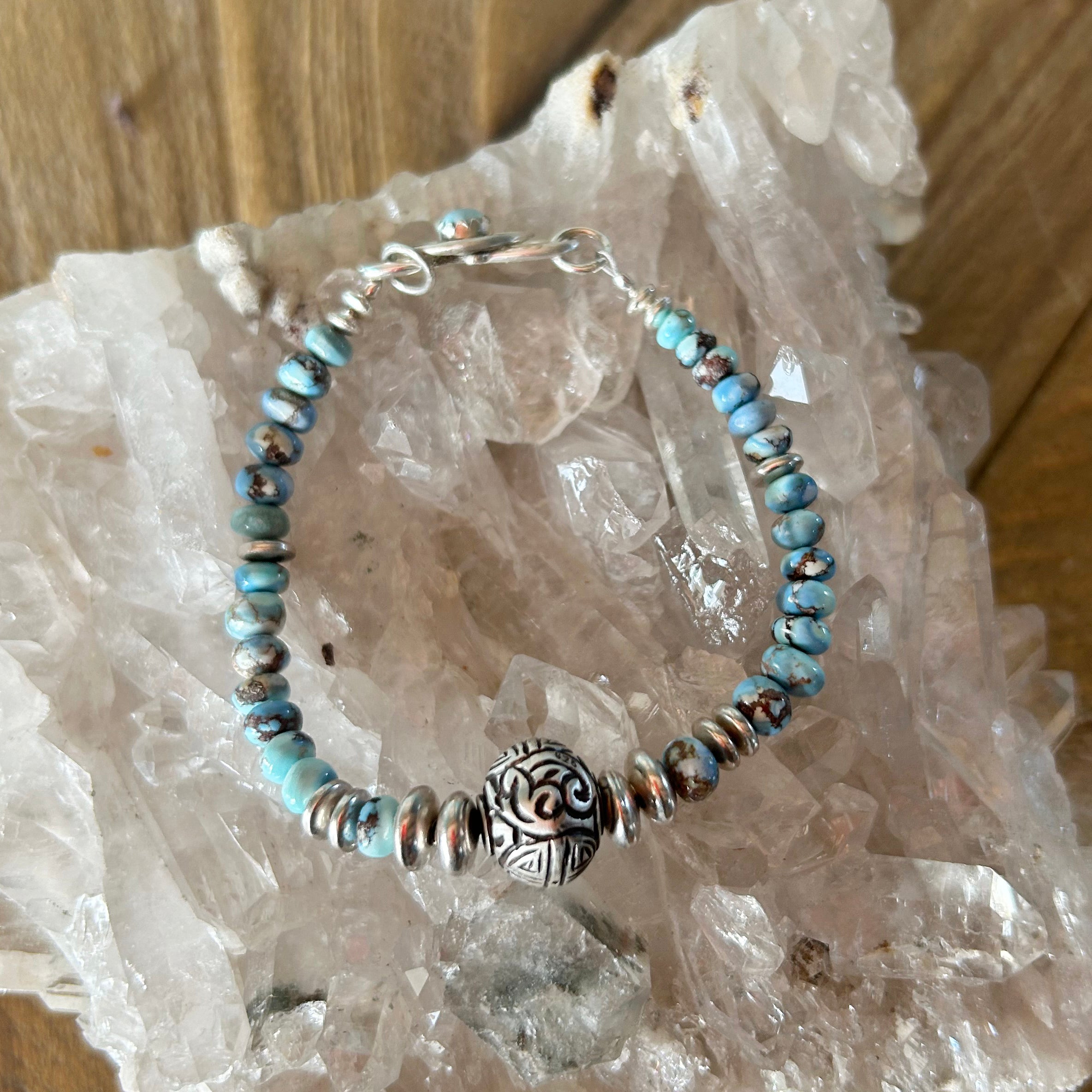 Golden Hills Turquoise and Sterling Bracelet Protective Eye and Longevity Bead