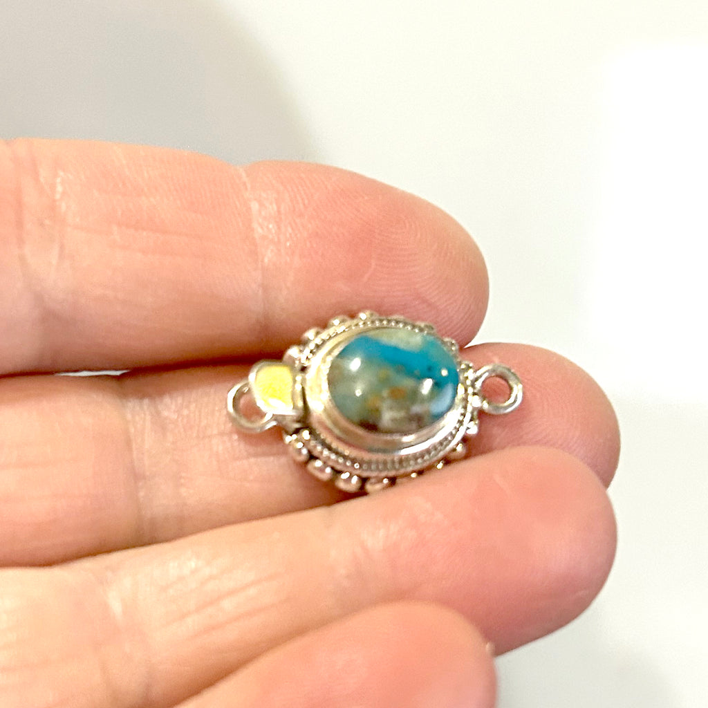 AAA Peruvian Opal Clasp Sterling Ball Design Oval Shape 8.5x10mm