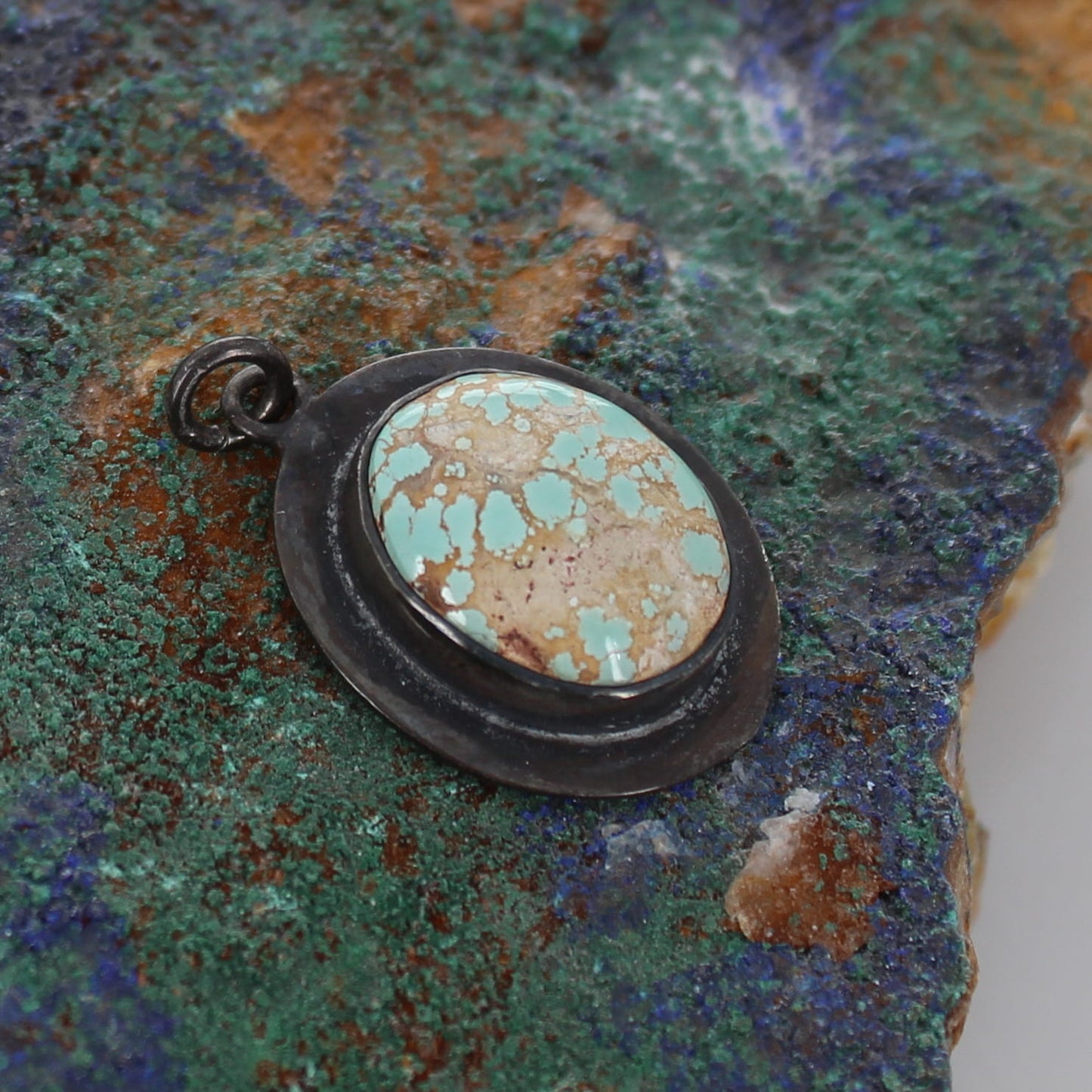Carico Lake Turquoise Pendant Pseudomorph Clam Oval Oxidized Sterling