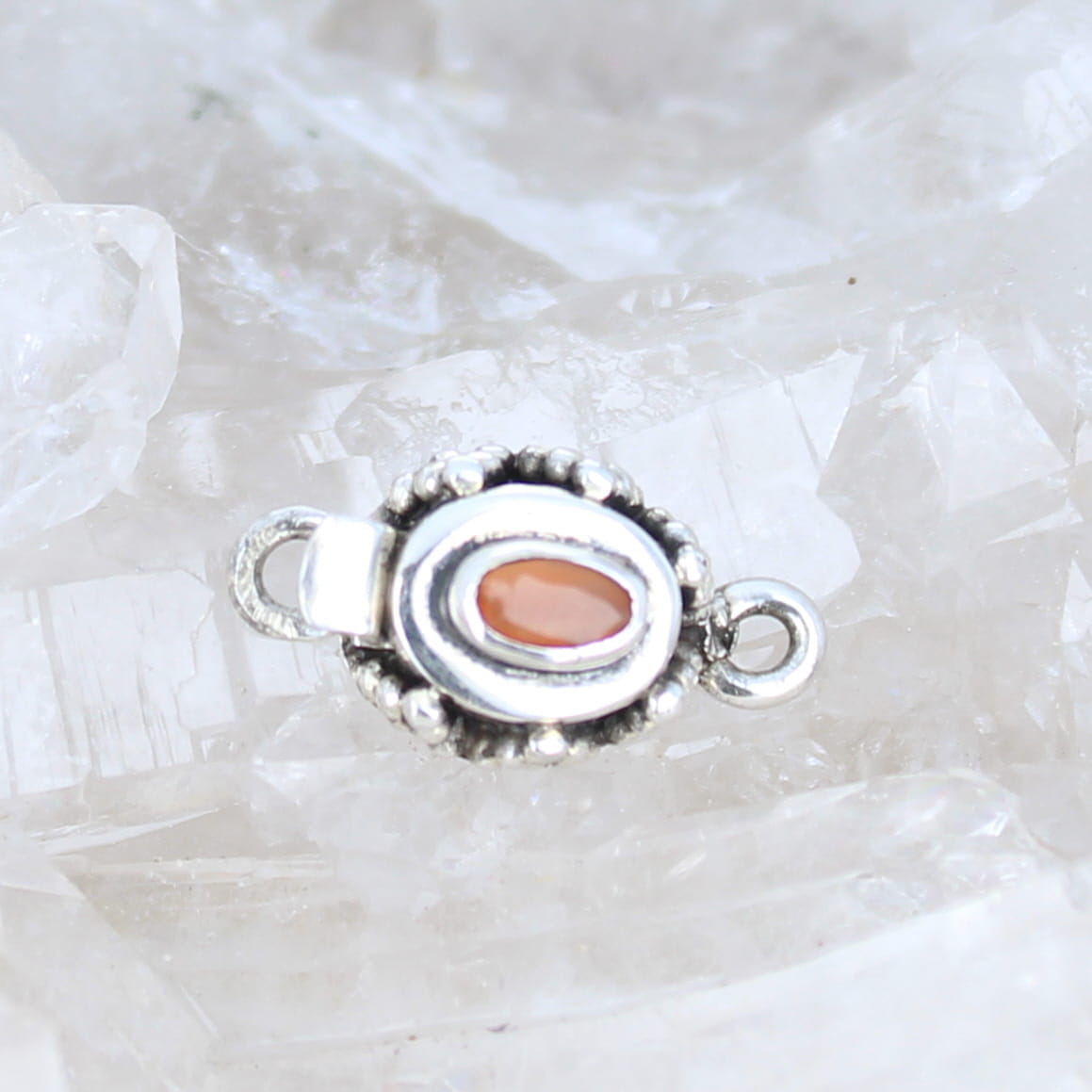 Faceted Tiny Mexican Orange Opal Sterling Silver Clasp