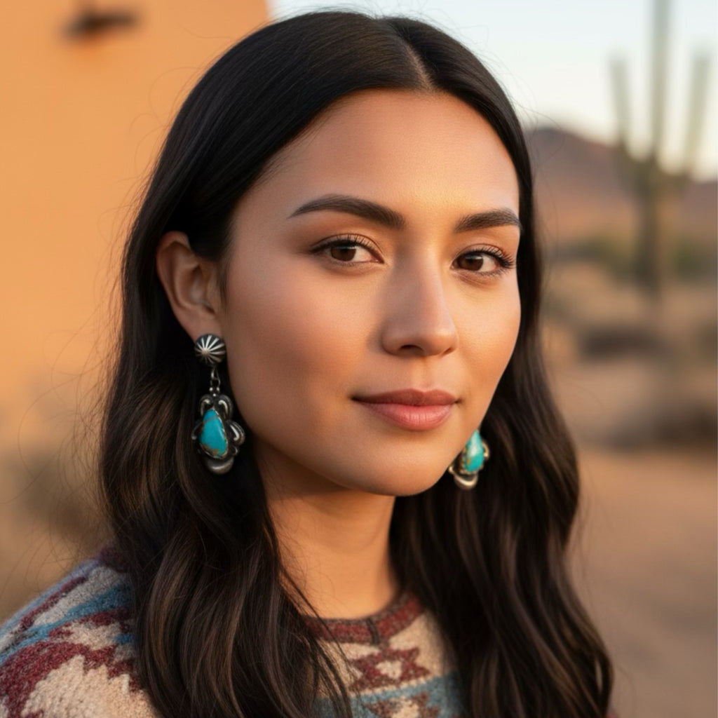 Many Moons Sonoran Blue Turquoise Earrings Sterling Silver #2