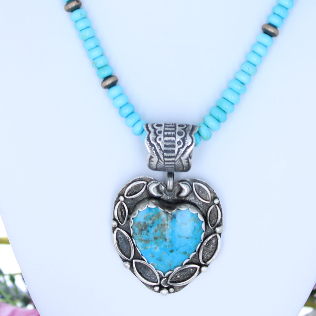 CONCHO PENDANT HEART Turquoise Southwest Style Large NewWorldGems