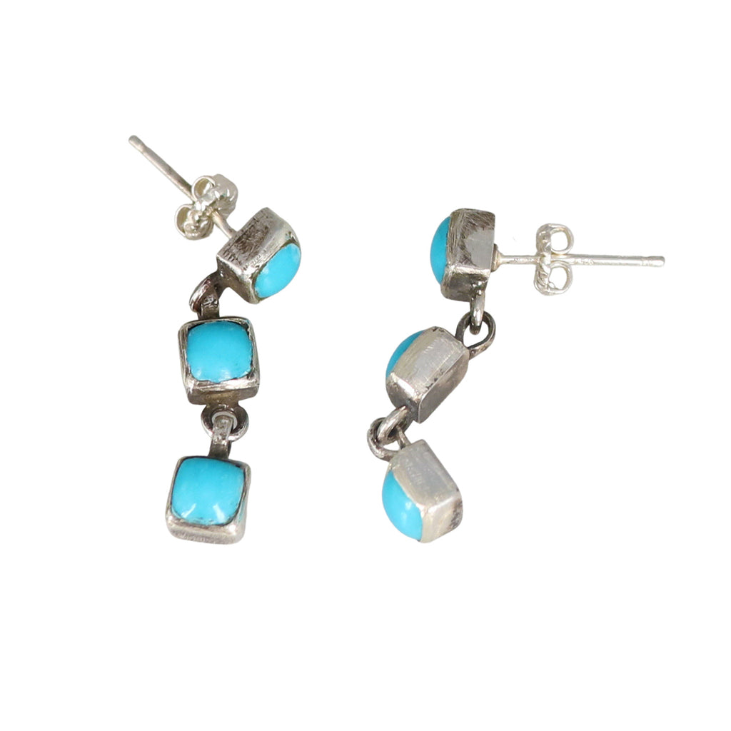 Blue Ridge Turquoise Earrings Sterling 3 Stone