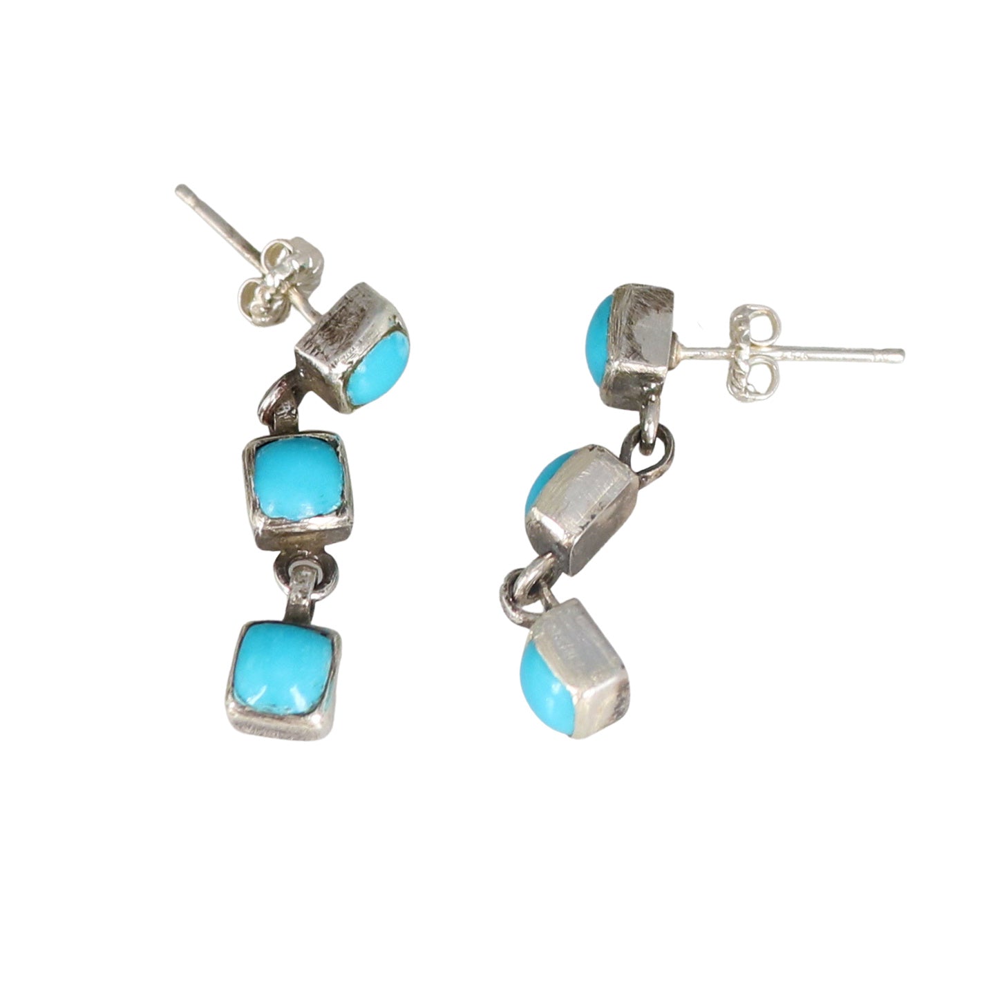 Blue Ridge Turquoise Earrings Sterling 3 Stone