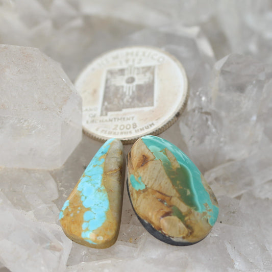 Rare Royston Turquoise Cabochon Pendant Components 2 PCS