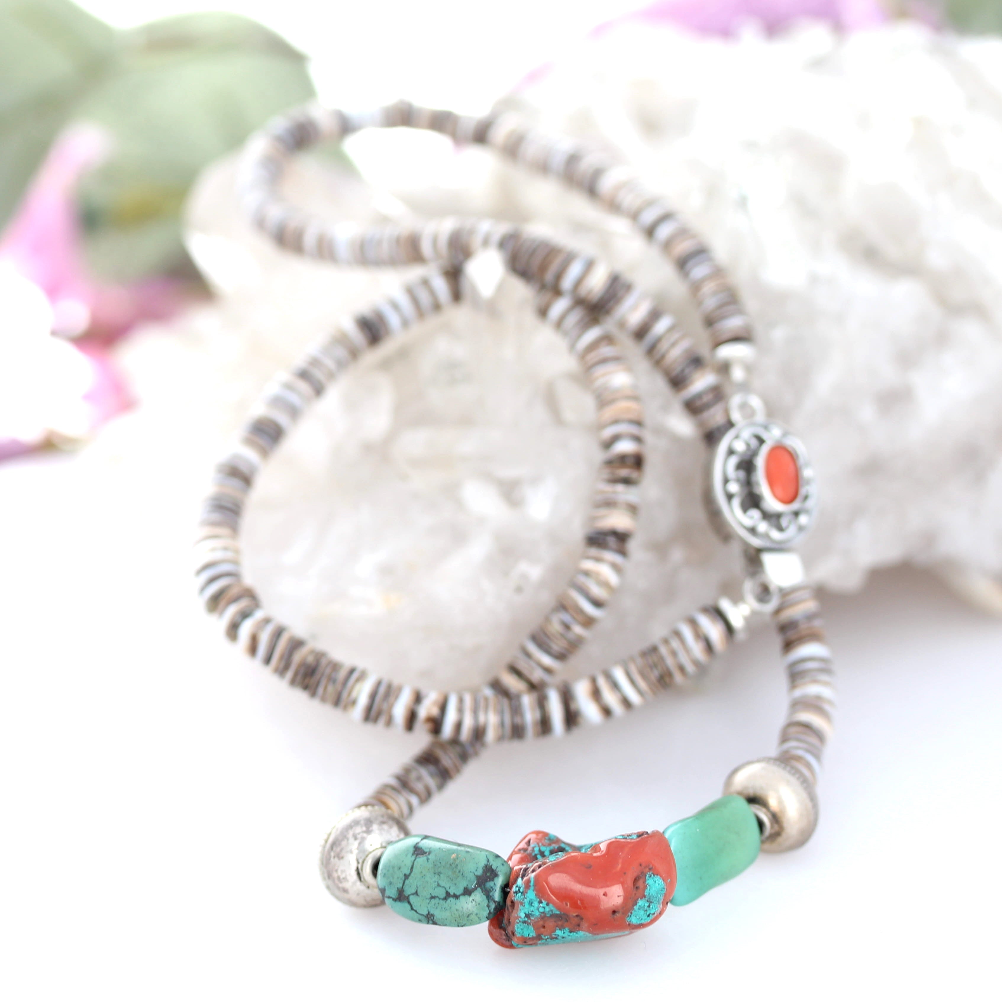 Antique TIBETAN TURQUOISE and CORAL Necklace 19"