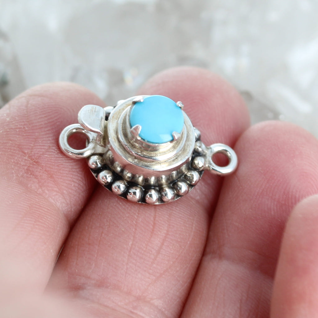 Sleeping Beauty Turquoise Clasp Sterling 7mm Round Prong Set