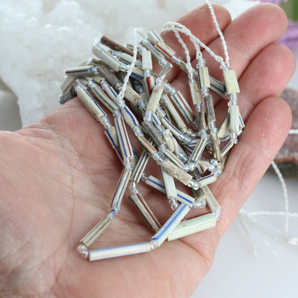 Ancient Roman Glass Beads White Red Blue 15" -NewWorldGems