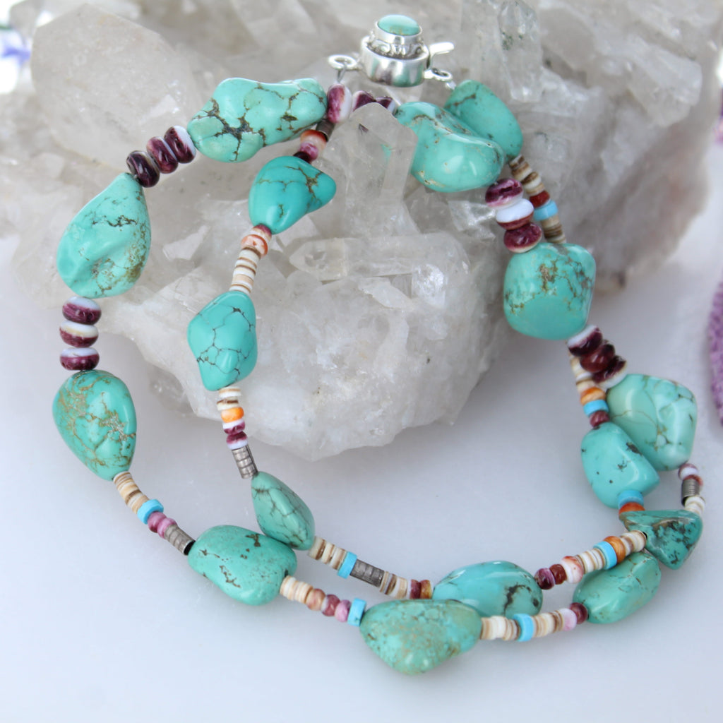 Carico Lake Turquoise Necklace Fiesta Colors Sterling Silver Southwest 20"