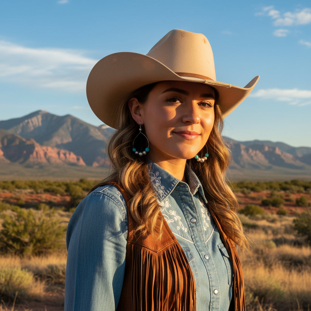 AAA Blue Ridge Turquoise Hoop Earrings Benchmade Sterling Pearls Southwest