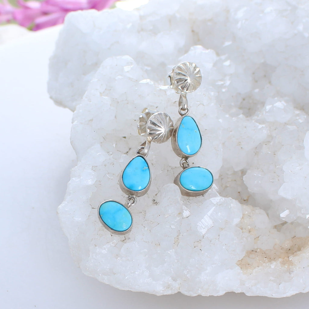 Blue Ridge Nevada Sterling Silver Earrings Double Drops -NewWorldGems