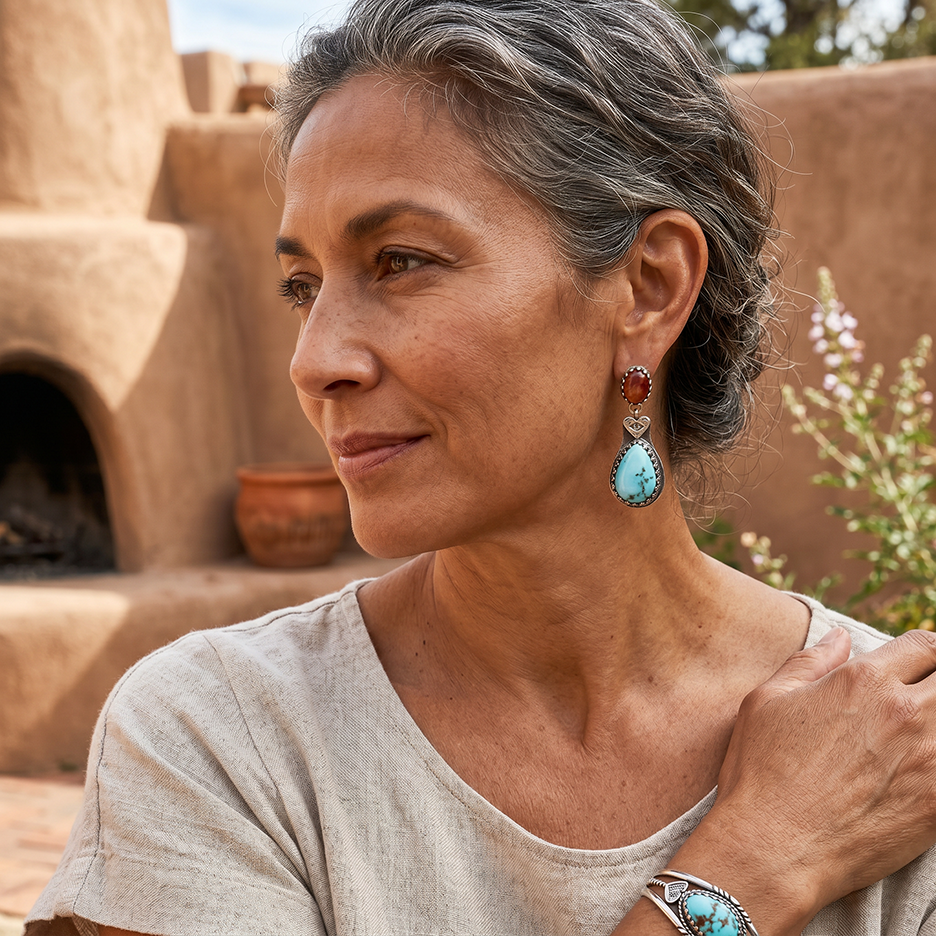 AAA DRY CREEK Turquoise and Spiny Oyster Earrings Sterling Boho Southwest