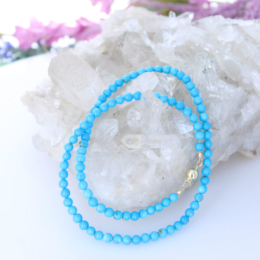 SLEEPING BEAUTY Turquoise Necklace 4.3mm Round Beads 14K Gold 16.5"