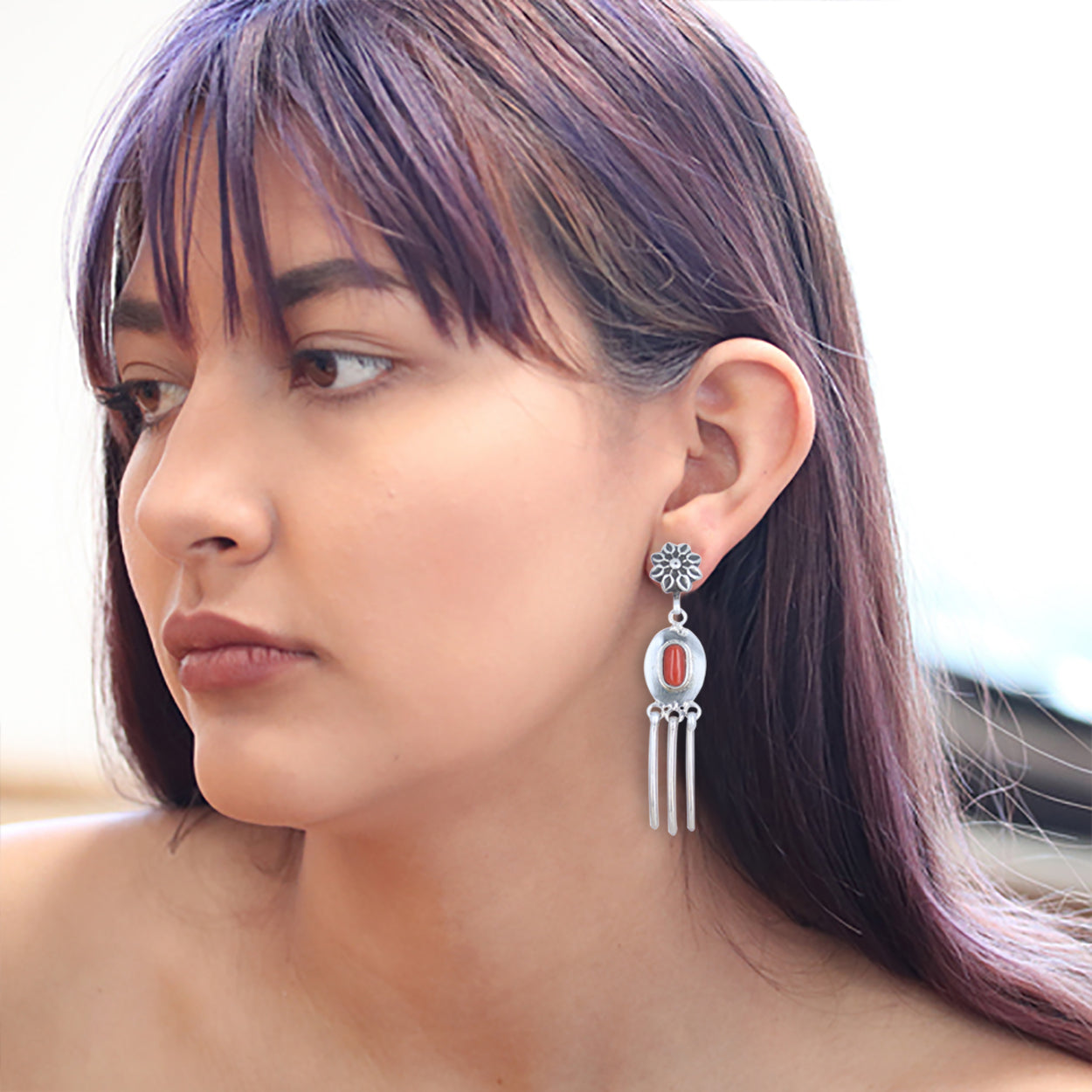 RED ITALIAN Coral Earrings Sterling Silver Dangles Modern -NewWorldGems