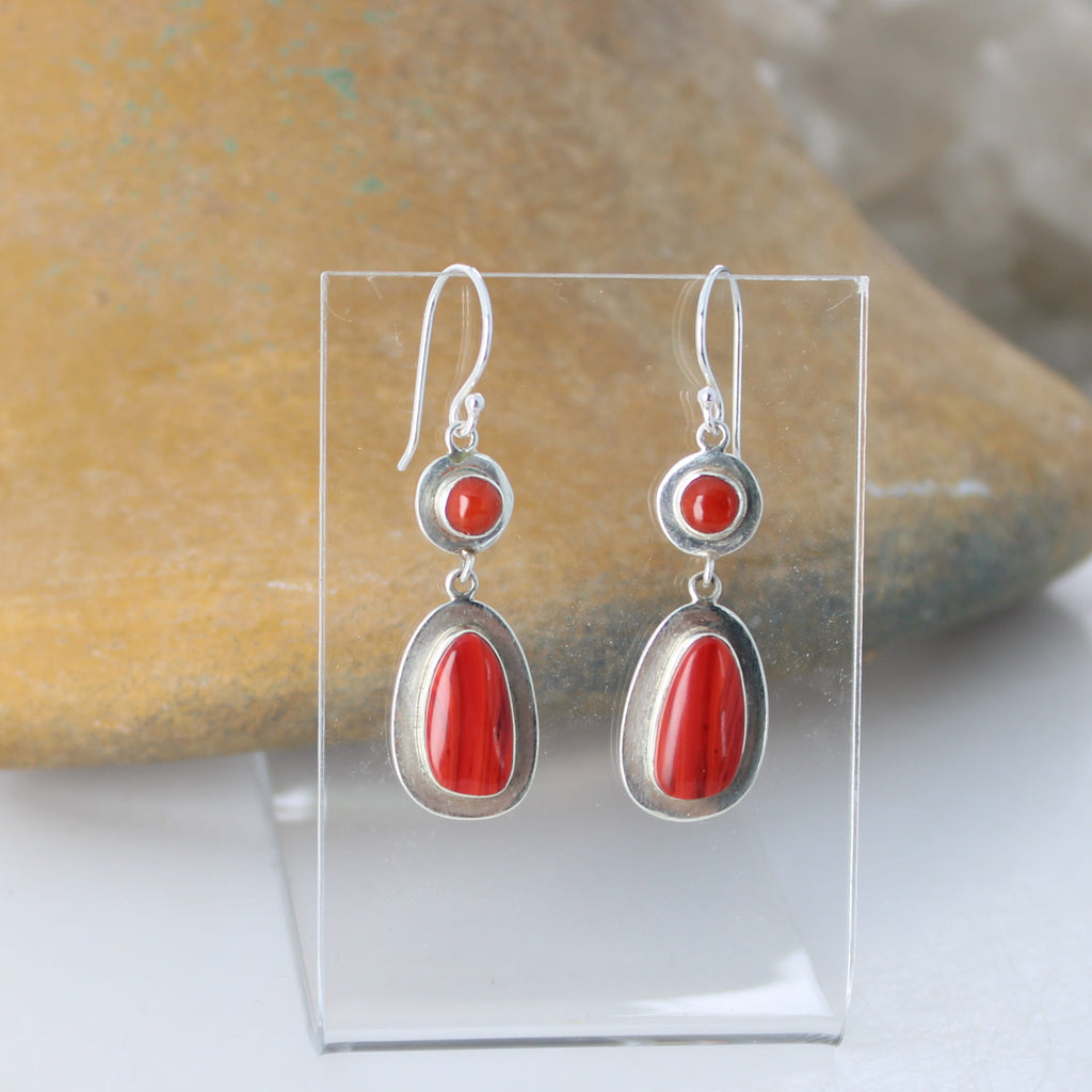 Gorgeous Red Rosarita Gold Slag Glass Earrings with Coral Sterling Silver