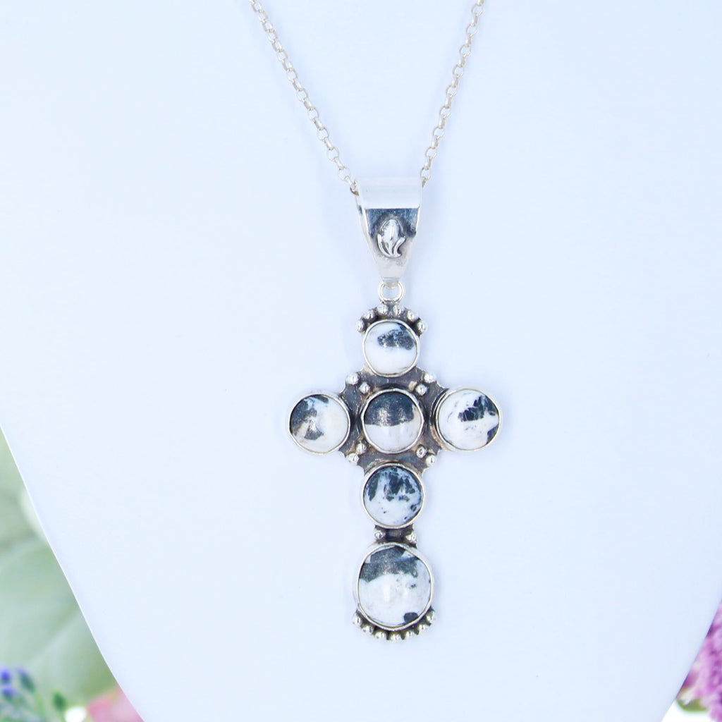 Sacred White Buffalo Turquoise Cross Pendant Sterling Silver Santa Fe