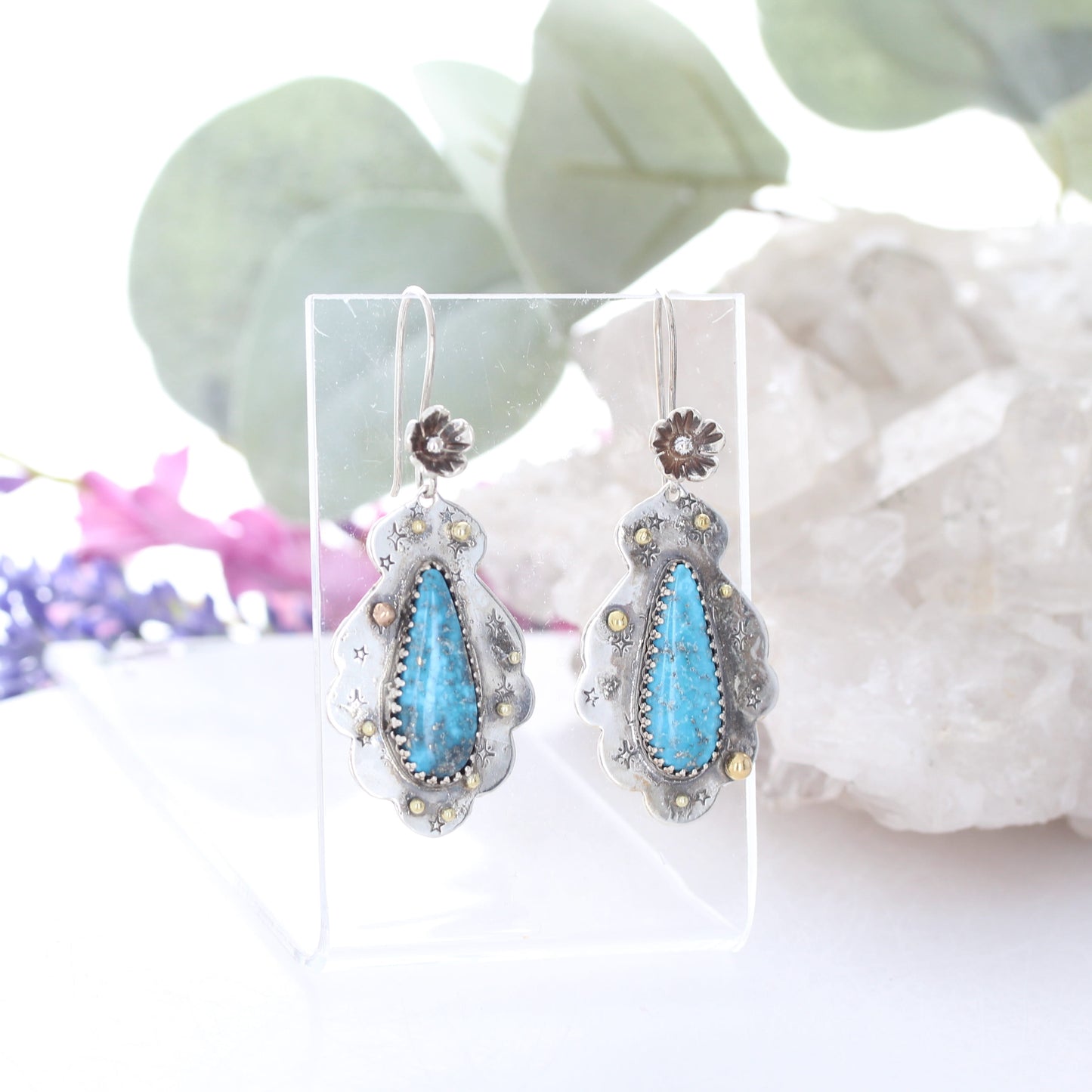 AAA Persian Turquoise Earrings 18K Gold and Sterling