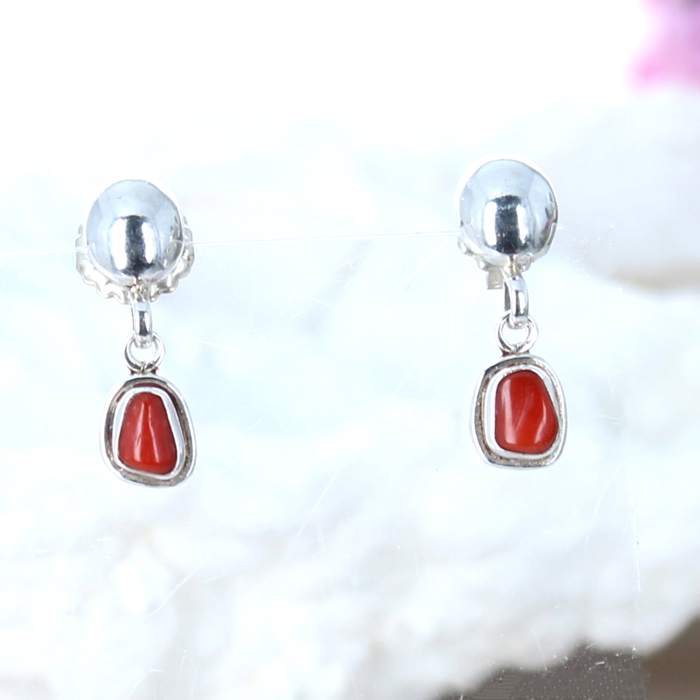 Coral Free Form Mod Earrings Sterling Silver Oval Post Style -NewWorldGems