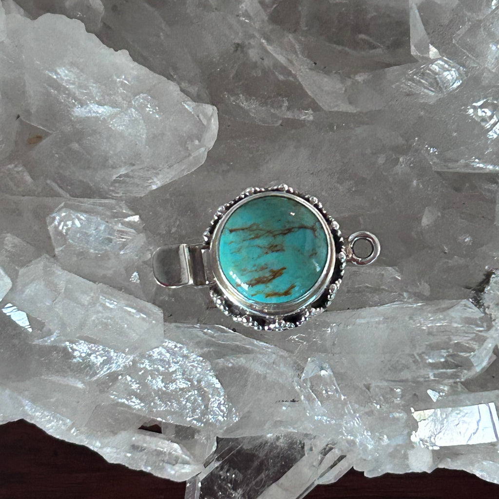 AAA KINGMAN TURQUOISE 14mm Round Sterling Granulated Clasp Green