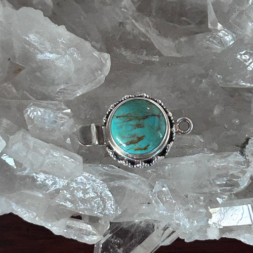 AAA KINGMAN TURQUOISE 14mm Round Sterling Granulated Clasp Green