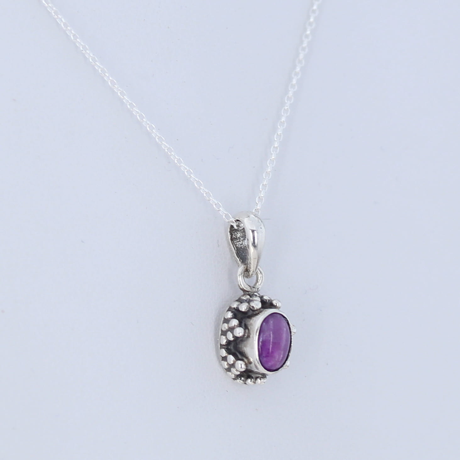 Gorgeous Tiny SUGILITE PENDANT STERLING Sterling Granulated Design