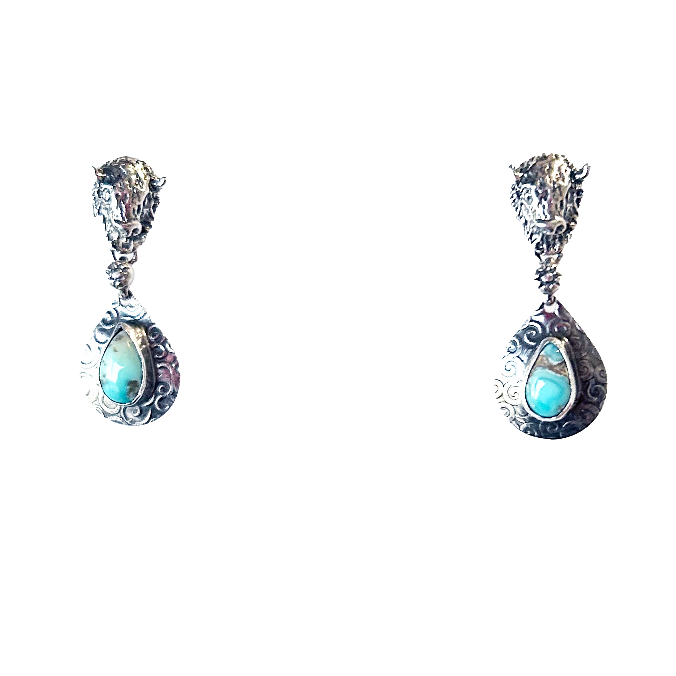 DRY CREEK TURQUOISE Earrings Buffalo Head Southwest Rare American Turquoise