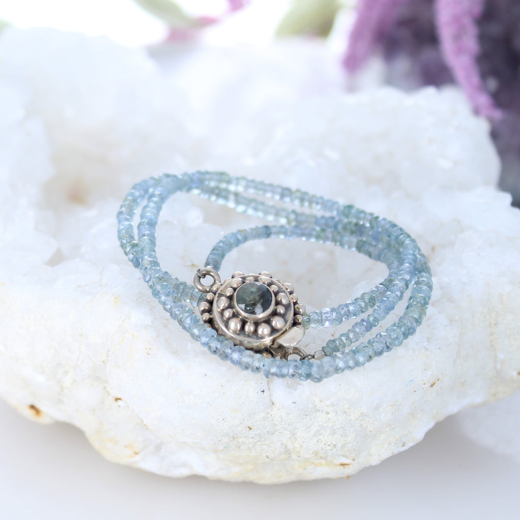 Ethereal Ceylon Sapphire Necklace Beads Faceted Rondelles Powder Blue