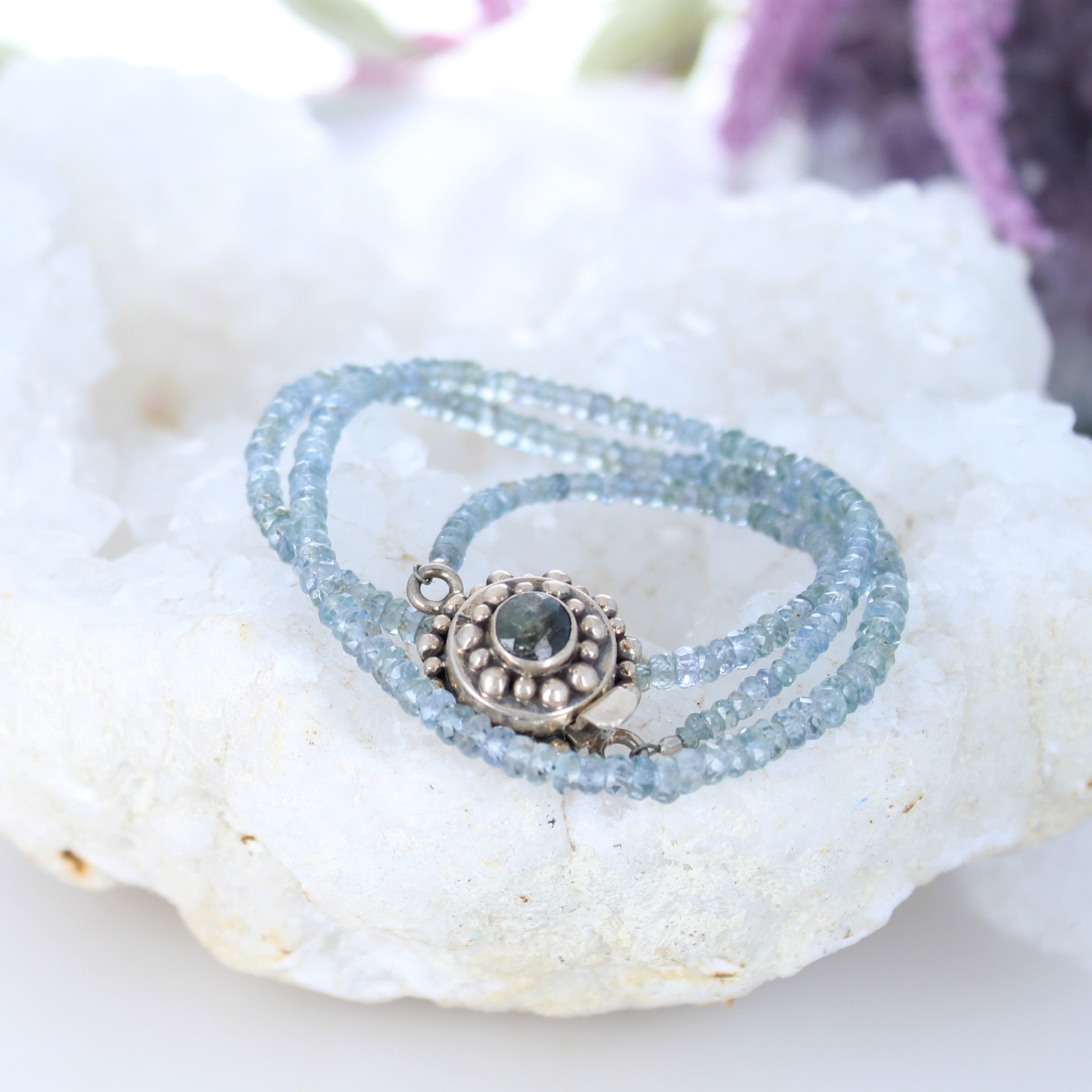 Ethereal Ceylon Sapphire Necklace Beads Faceted Rondelles Powder Blue