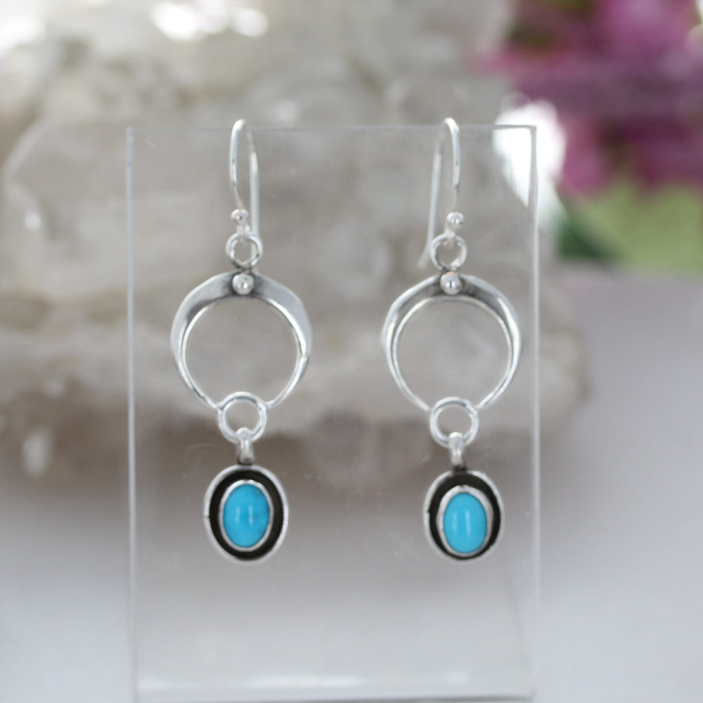 Blue Bird Turquoise Naja Moon Earrings Sterling Silver
