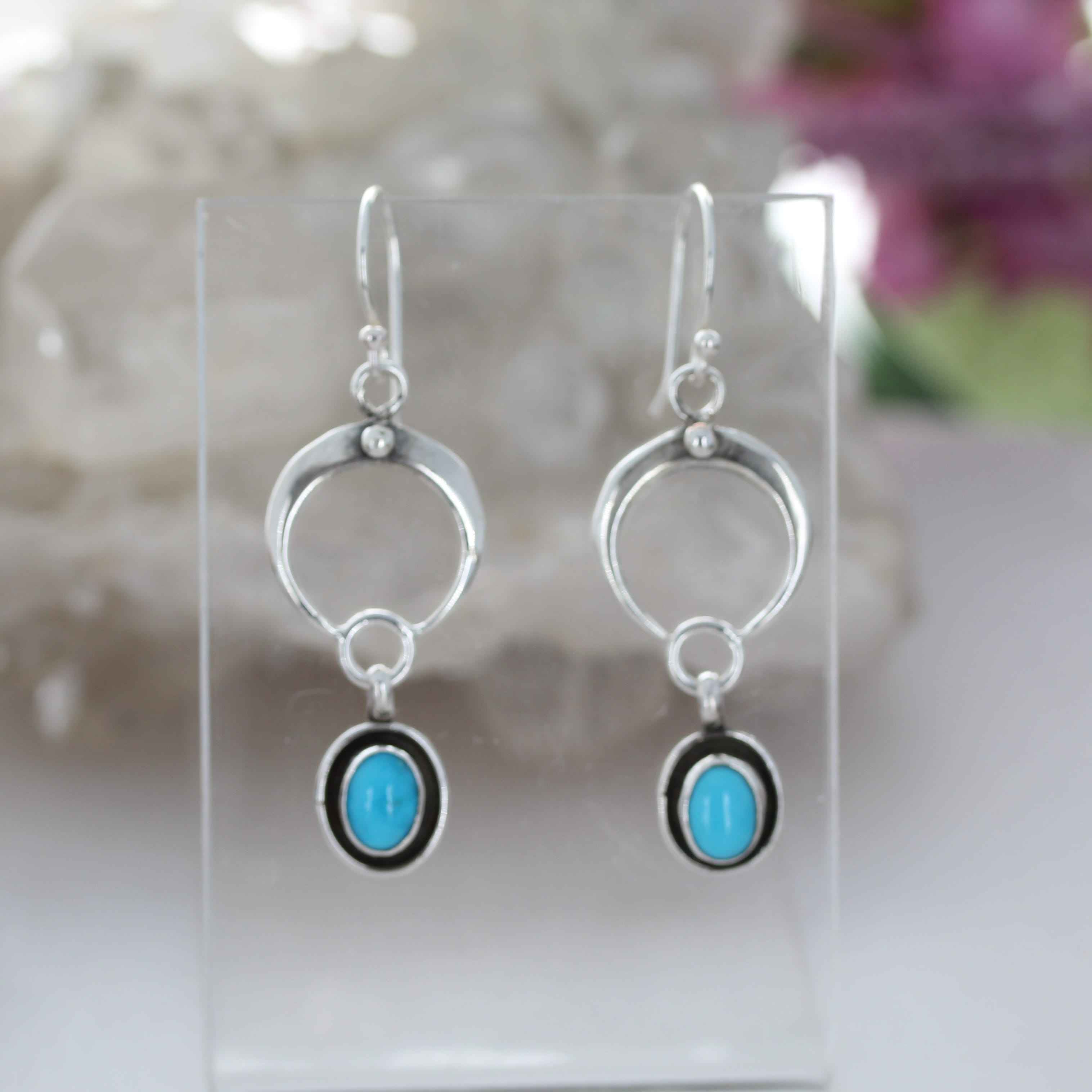 Blue Bird Turquoise Naja Moon Earrings Sterling Silver