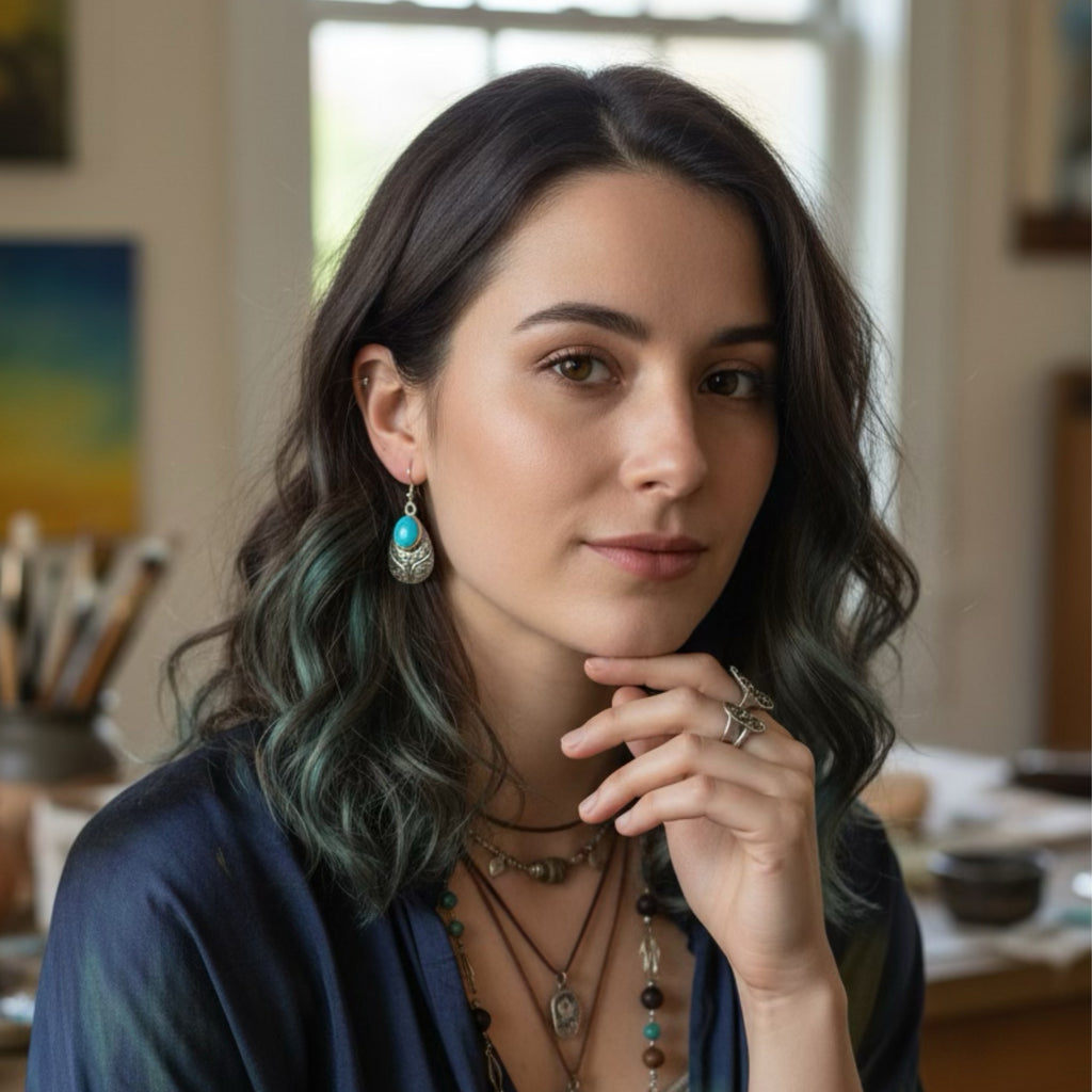 Beautiful Blue Ridge Orvil Jack Turquoise Earrings Etched Sterling